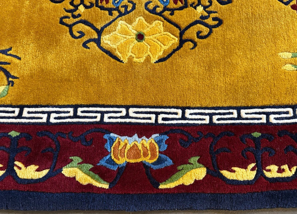 Tibet Tapis Aux Vases Chinois Fleuris Laine 210 X 93 Cm Vers 1990 -photo-6