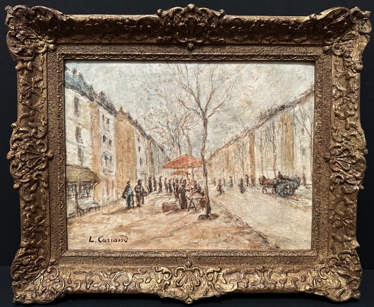 Louis  Hilaire Carrand Tableau Scène De  Marché Boulevard De La Croix- Rousse à Lyon