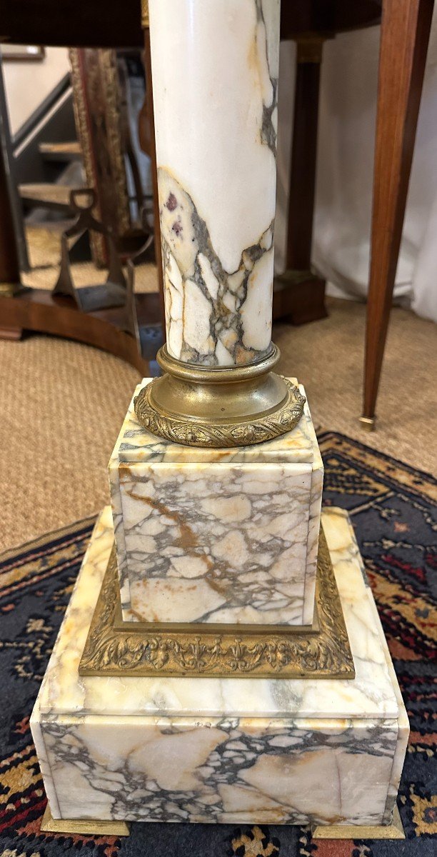 Small Column Stand White Breccia Marble Mounted In Bronze With Swivel Top, Napoleon III Period-photo-2