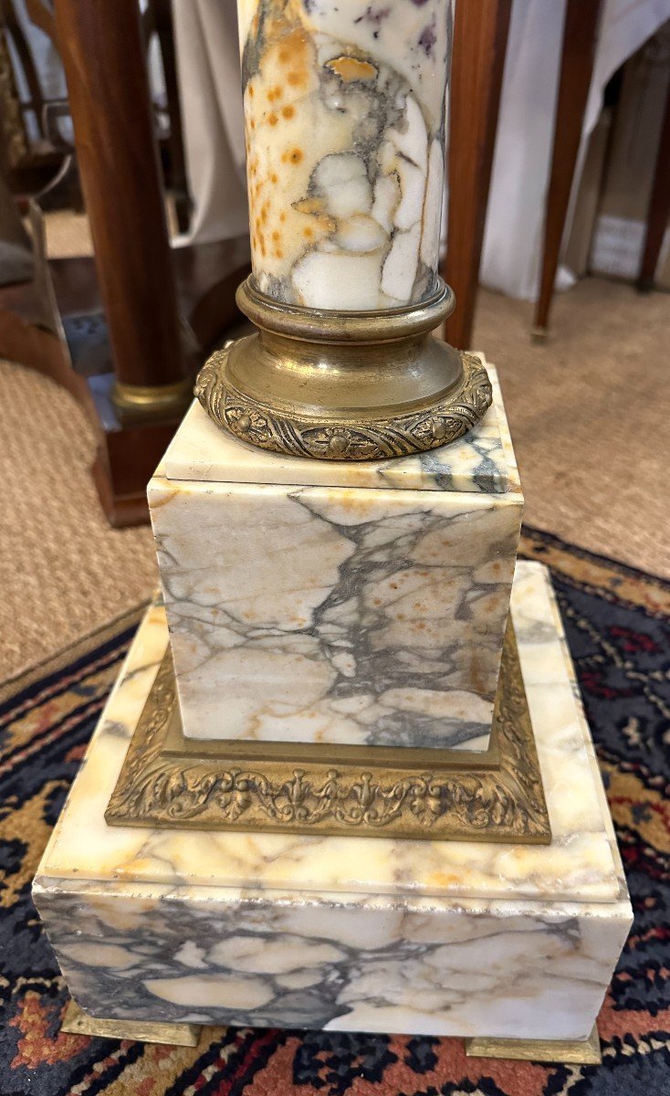 Small Column Stand White Breccia Marble Mounted In Bronze With Swivel Top, Napoleon III Period-photo-3