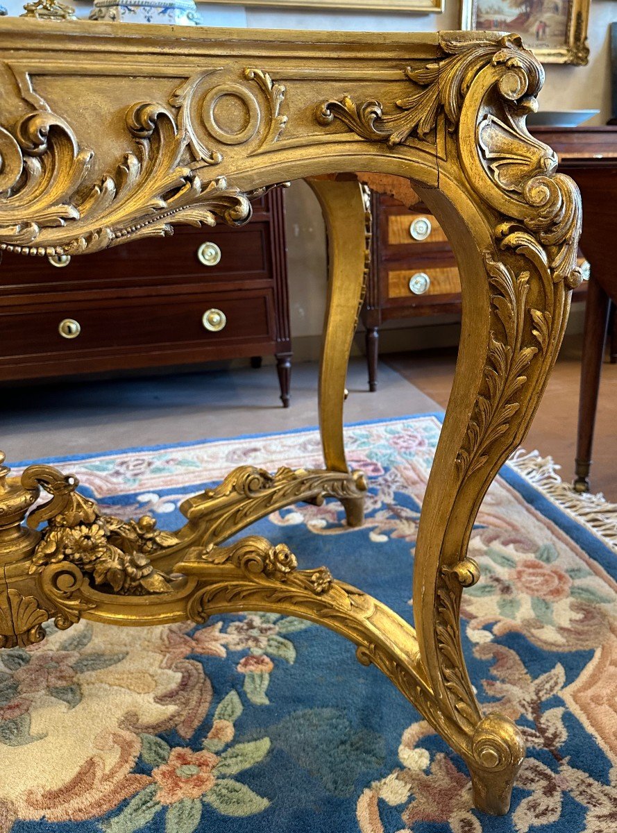 Louis XV Style Center Table In Gilded Wood With Marble Top, Napoleon III Period-photo-1