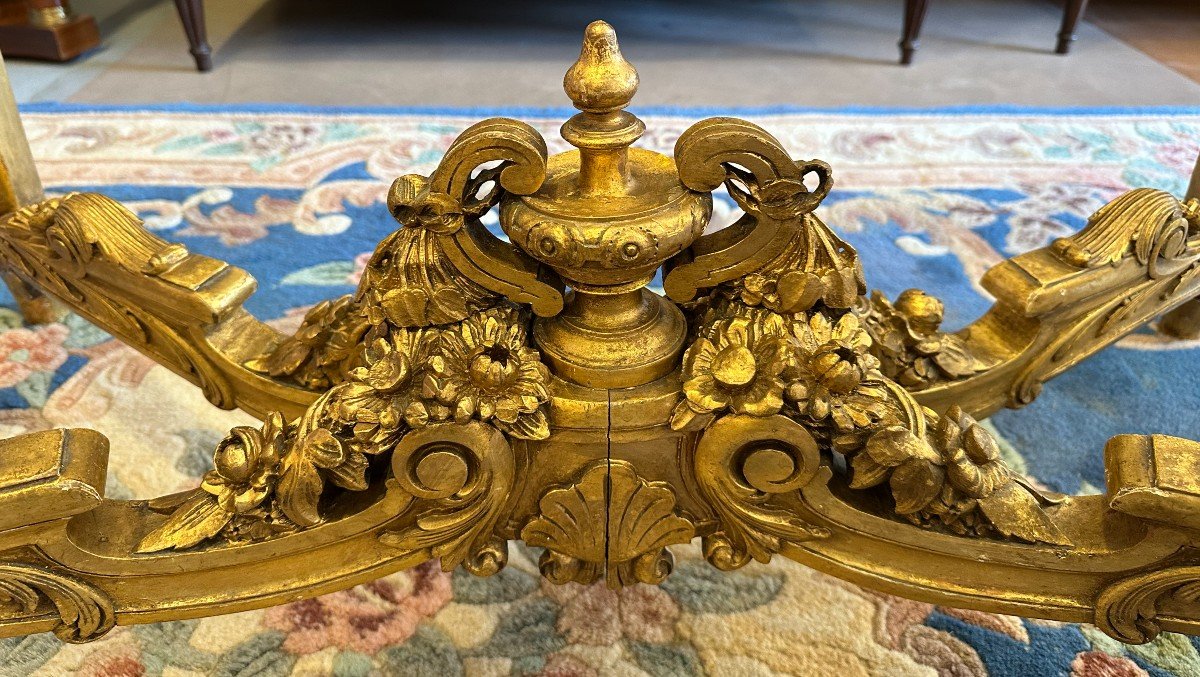 Louis XV Style Center Table In Gilded Wood With Marble Top, Napoleon III Period-photo-3