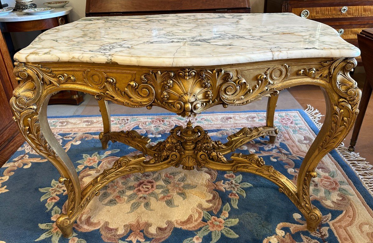 Table De Milieu Style Louis XV En Bois Doré Dessus Marbre époque Napoléon III