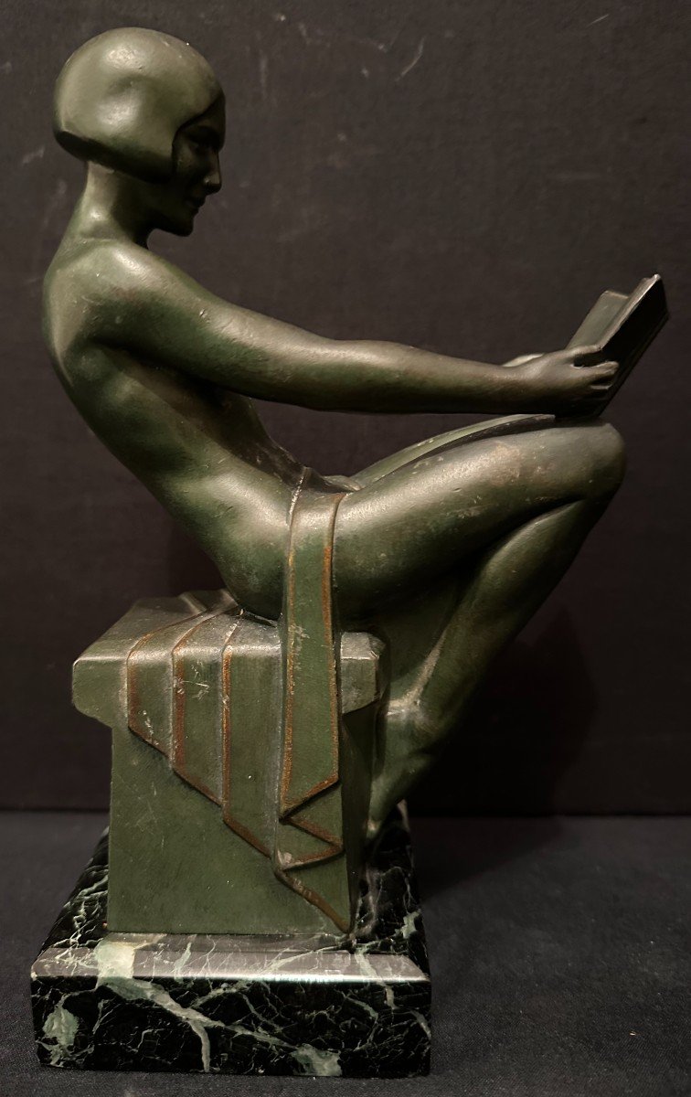 Max Le Verrier Pair Of Art Deco Bookends Nude Women Reading Relaxation Model Circa 1930-photo-6