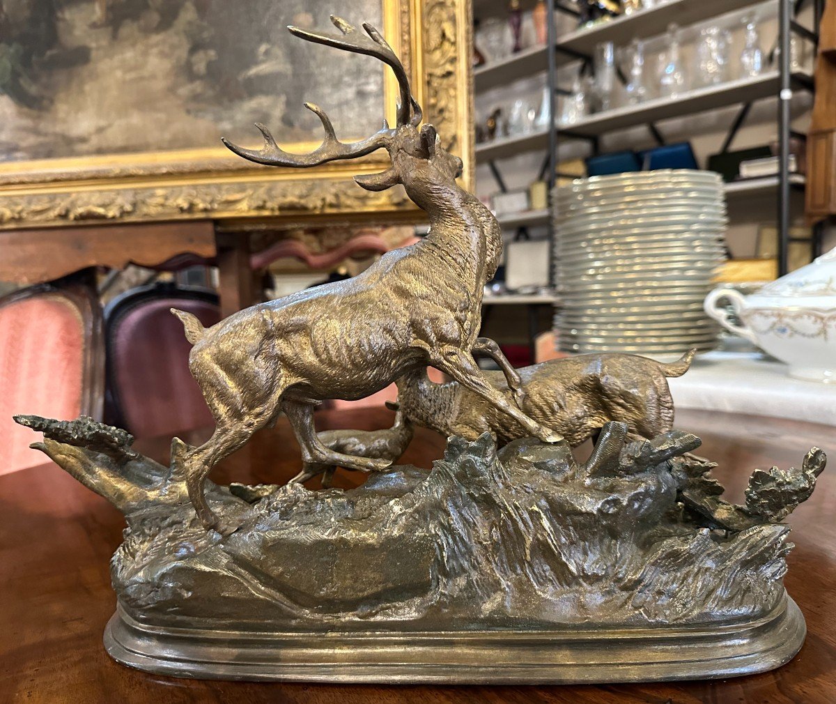 Bronze Sculpture Family Of Deer By édouard Paul Delabrierre End Of 19th Century-photo-1