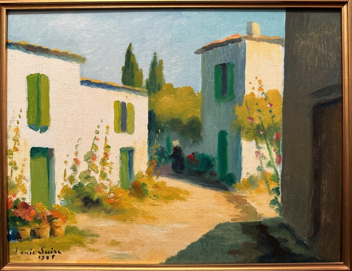 Tableau Ruelle Animée à l' Île De Ré Par Louis Suire 1985-photo-2