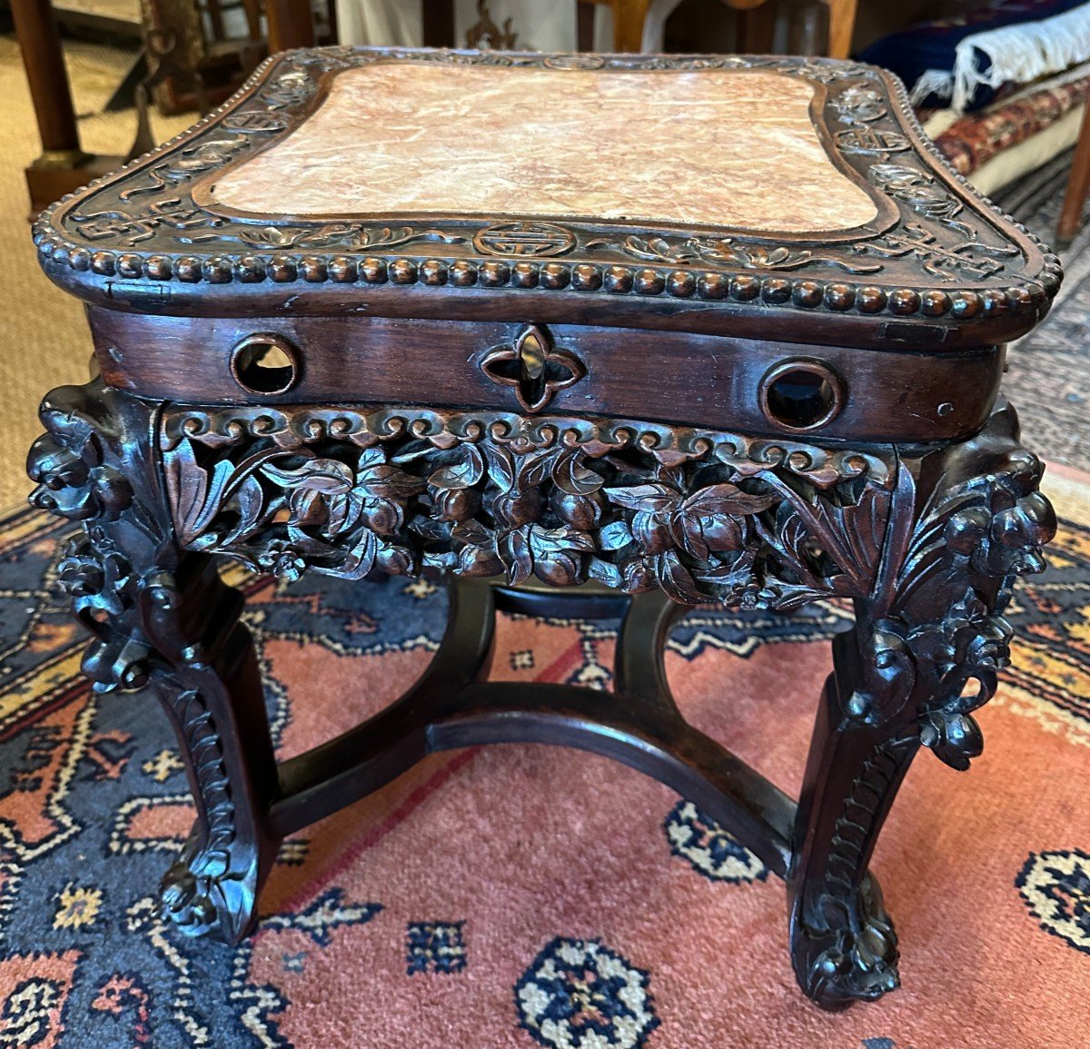 China Hongmu Stand Decorated With Dragons And Bats, Late 19th Century-photo-5