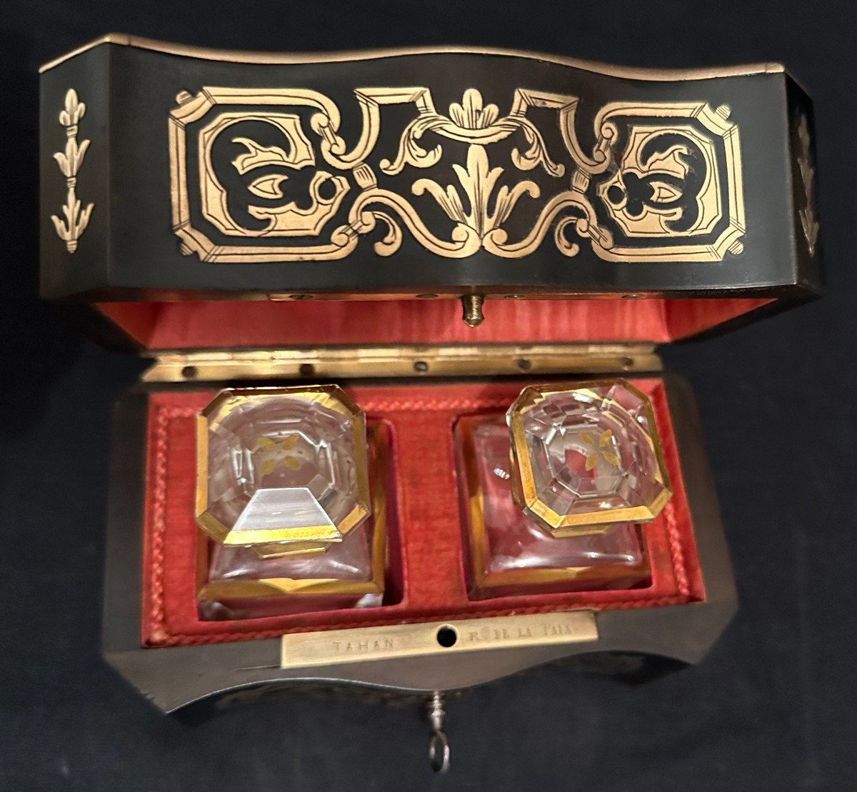 Boulle Marquetry Perfume Box Baccarat Bottles By Tahan Napoleon III Period-photo-1