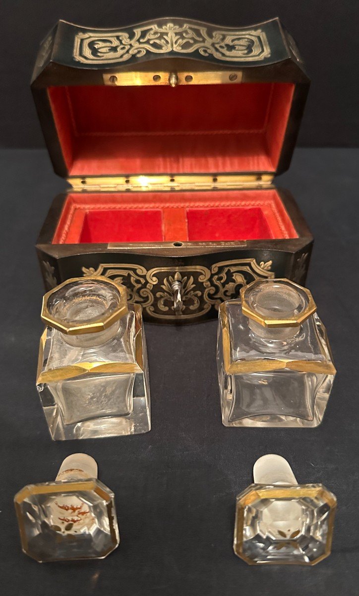 Coffret à Parfum Marqueterie Boulle Flacons Baccarat Par Tahan époque Napoléon III-photo-2