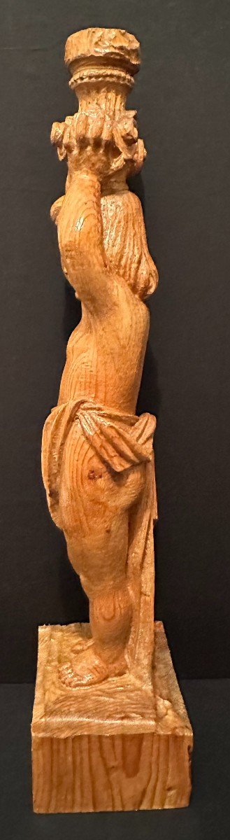 Carved Wood Statue Crowned Child Corinthian Capital Holder Fir 20th Century 87 Cm-photo-1