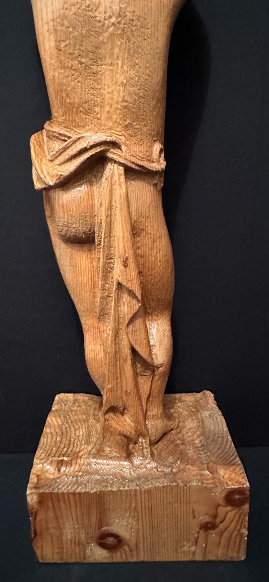 Carved Wood Statue Crowned Child Corinthian Capital Holder Fir 20th Century 87 Cm-photo-5