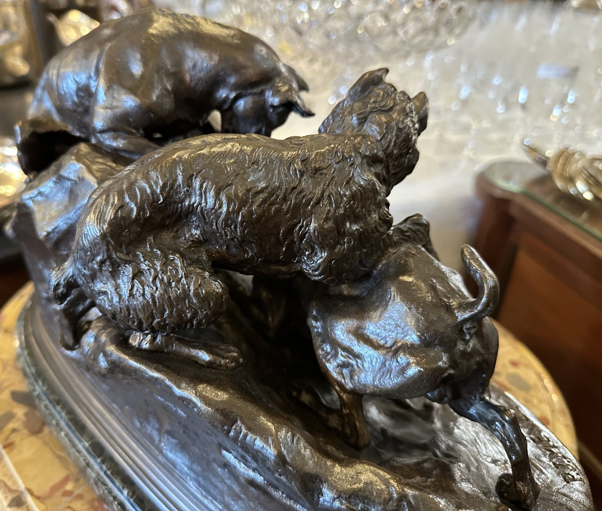 Bronze Three Dogs At The Burrow Or Rabbit Hunting By Pj Mêne Circa 1870-photo-5