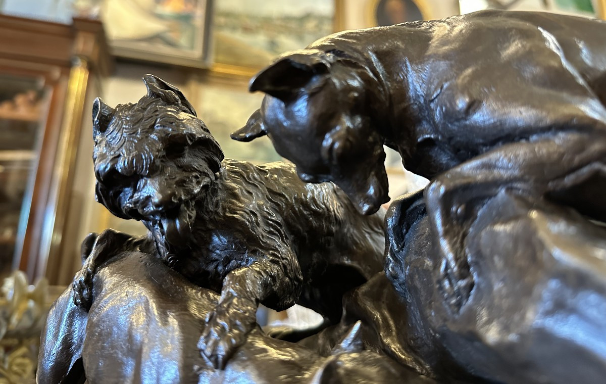 Bronze Three Dogs At The Burrow Or Rabbit Hunting By Pj Mêne Circa 1870-photo-6