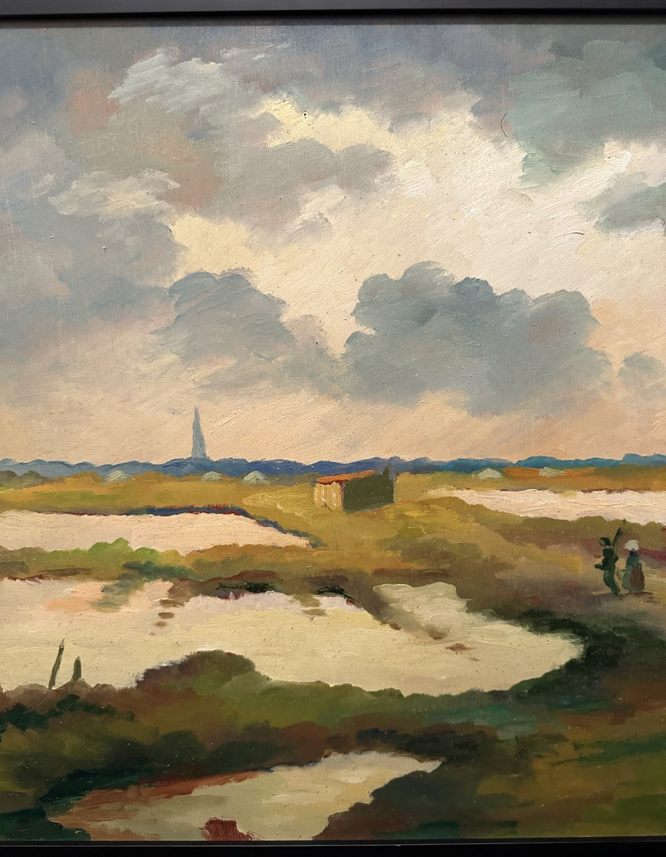 Louis Suire Large Painting Couple Of Salt Workers In The Marshes Of Ars-en-ré, île De Ré, 1984-photo-3