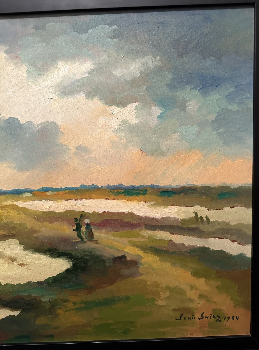 Louis Suire Large Painting Couple Of Salt Workers In The Marshes Of Ars-en-ré, île De Ré, 1984-photo-1