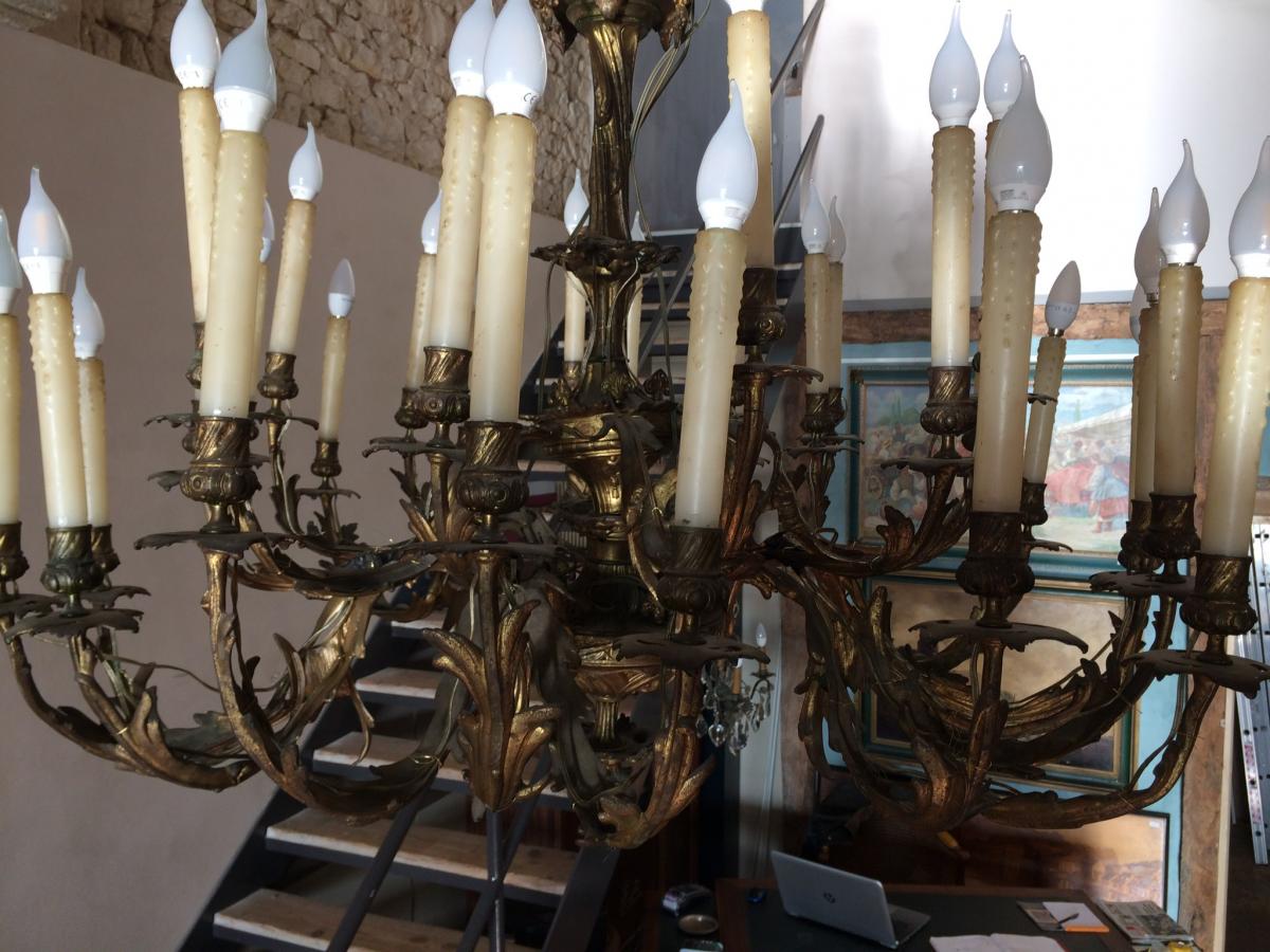 Important Gilt Bronze Chandelier Napoléon III XIXth-photo-1