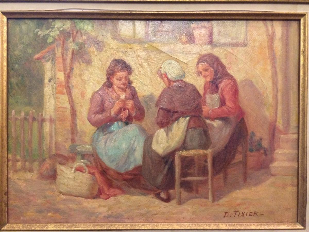 Painting "the Knitters" By Tixier-photo-2