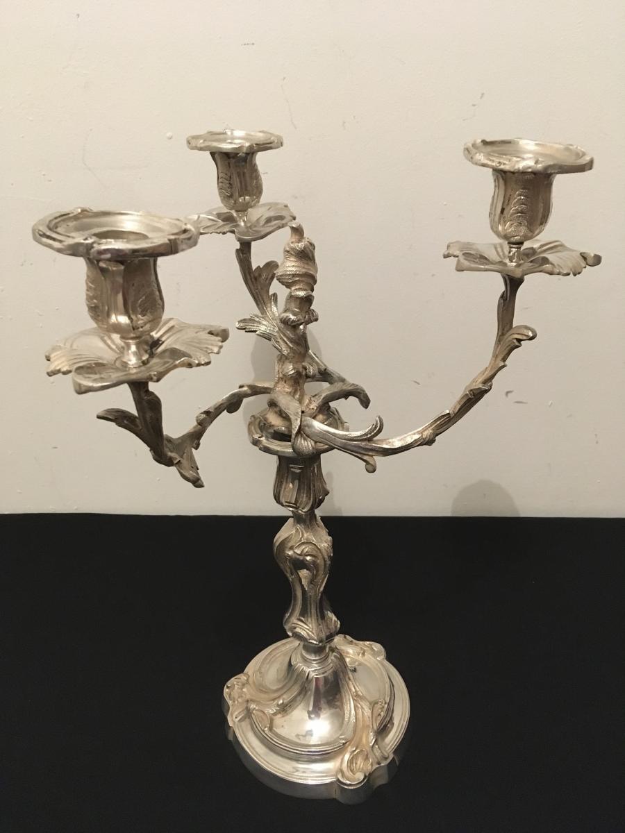 Pair Of Chandeliers Candelabra In Silver Bronze-photo-1