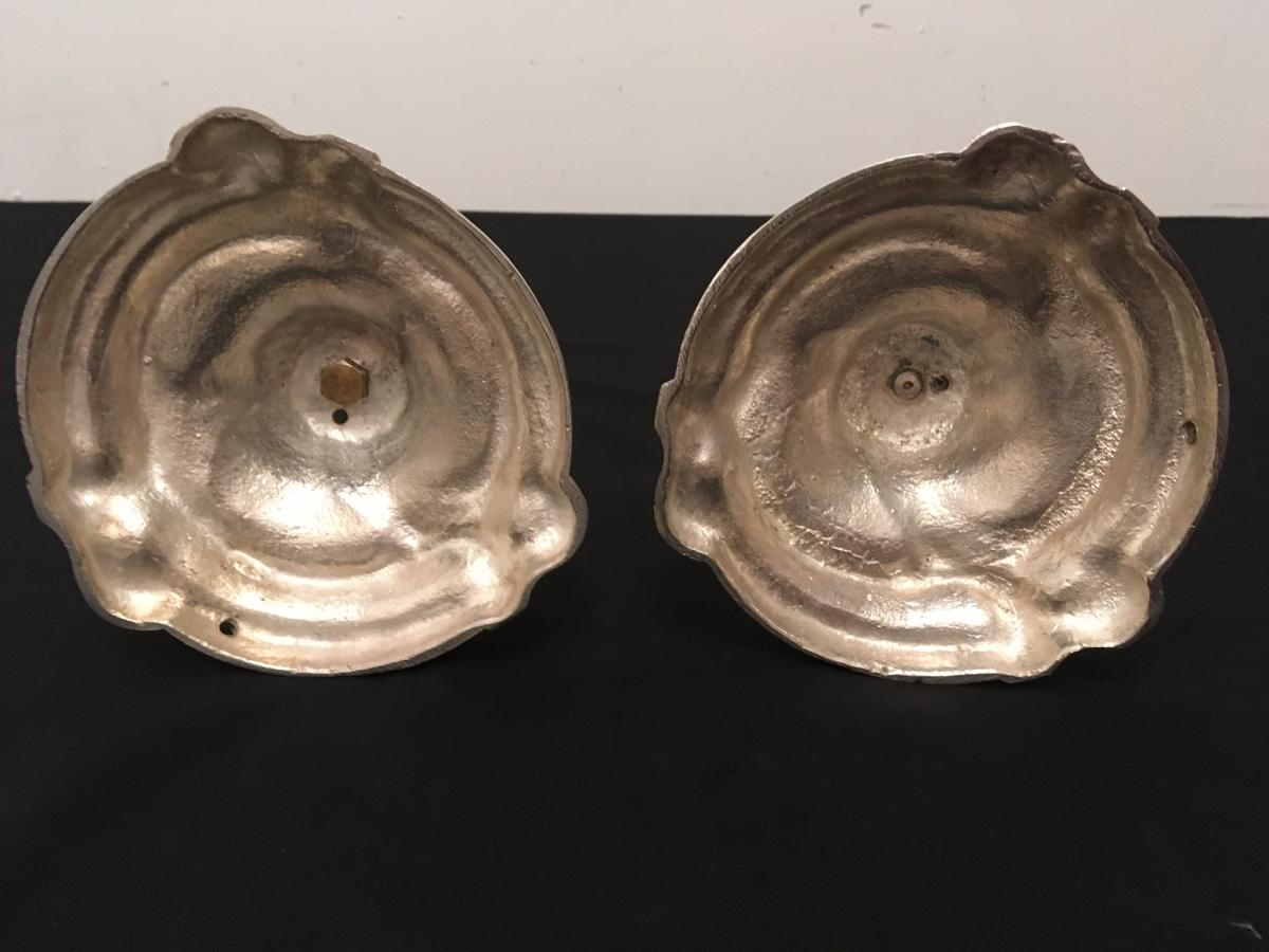 Pair Of Chandeliers Candelabra In Silver Bronze-photo-8