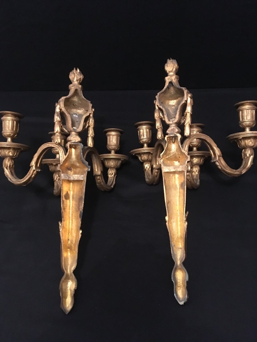 Pair Of Louis XVI Gilt Bronze Sconces XIXè-photo-6