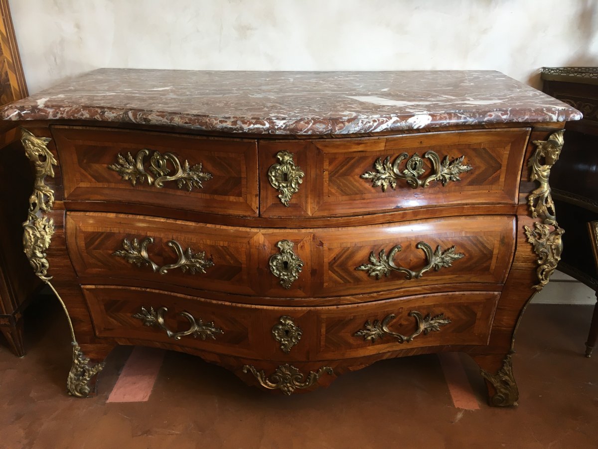 Commode Louis XV Tombeau Bronzes Au C Couronné époque XVIIIème