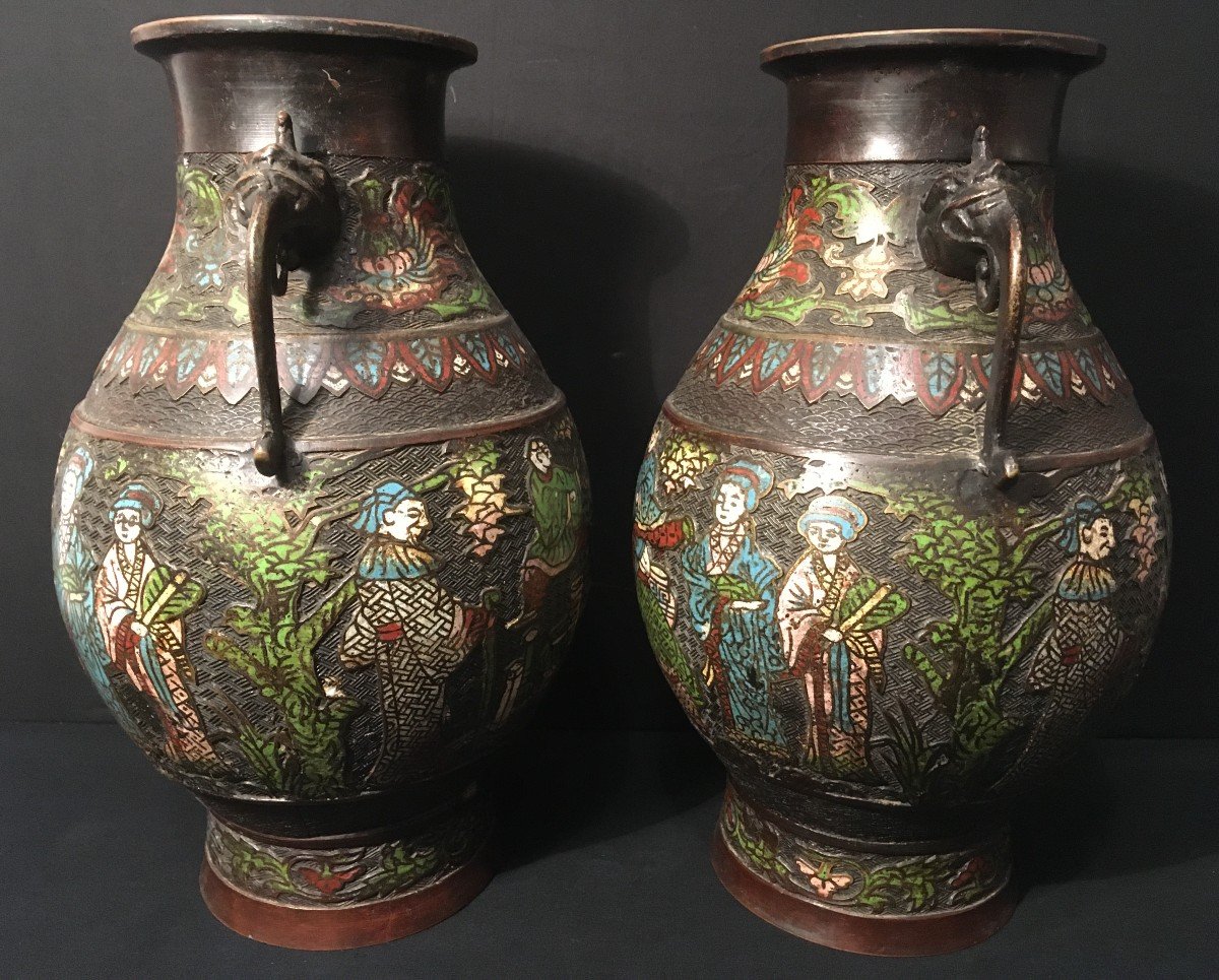 Pair Of Enamelled Bronze Vases Japan Nineteenth-photo-1