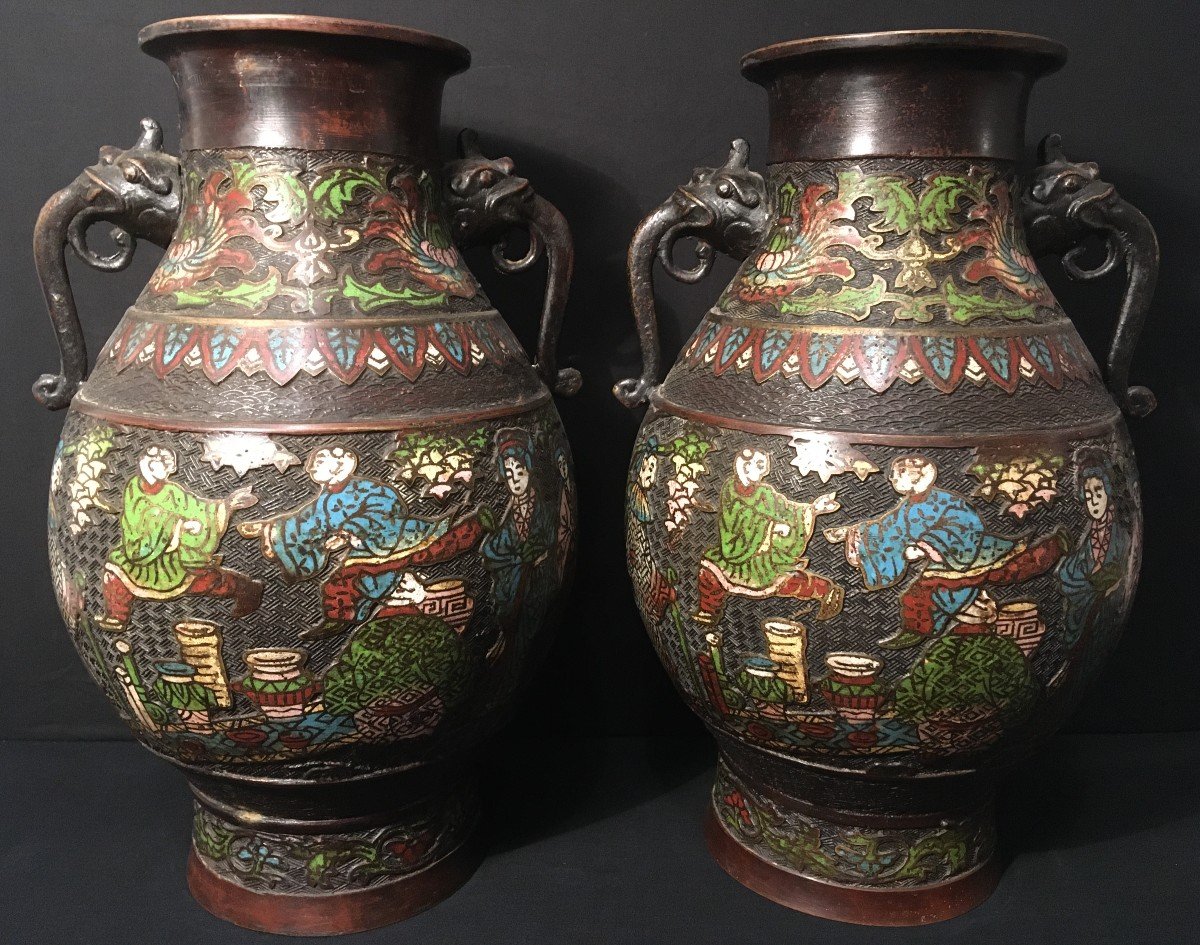 Pair Of Enamelled Bronze Vases Japan Nineteenth
