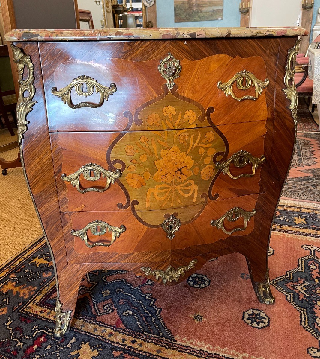 Commode Louis XV Galbée En Marqueterie Par Nicolas Petit XVIIIème-photo-2