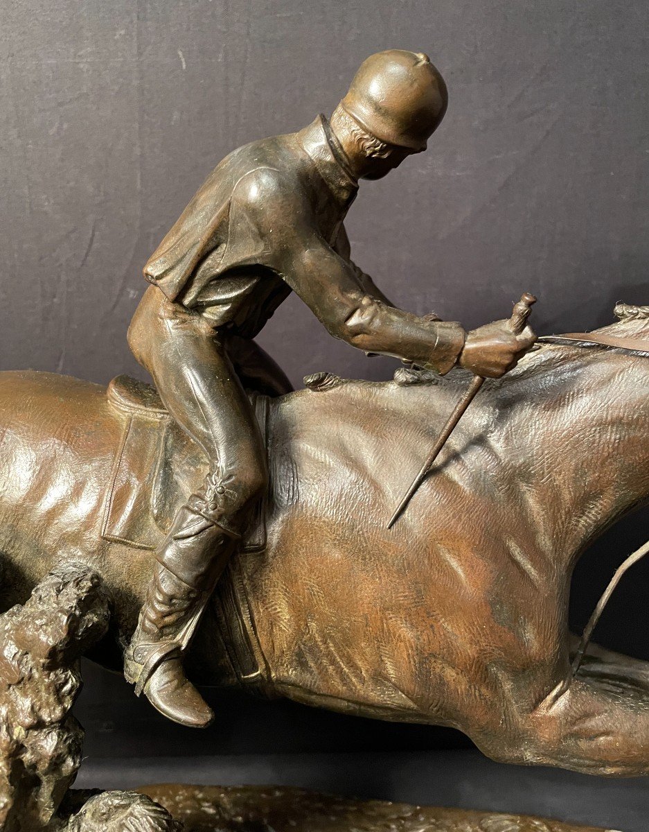 Bronze Jockey à Cheval Au Galop Par Lenordez XIXème-photo-3