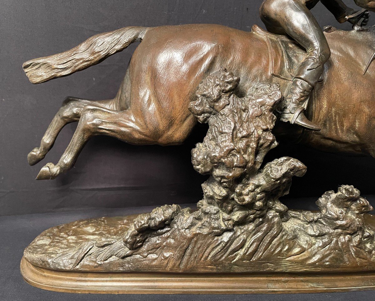 Bronze Jockey à Cheval Au Galop Par Lenordez XIXème-photo-4