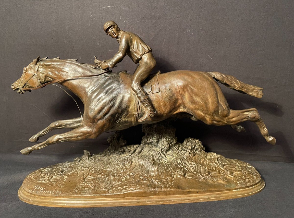 Bronze Jockey à Cheval Au Galop Par Lenordez XIXème