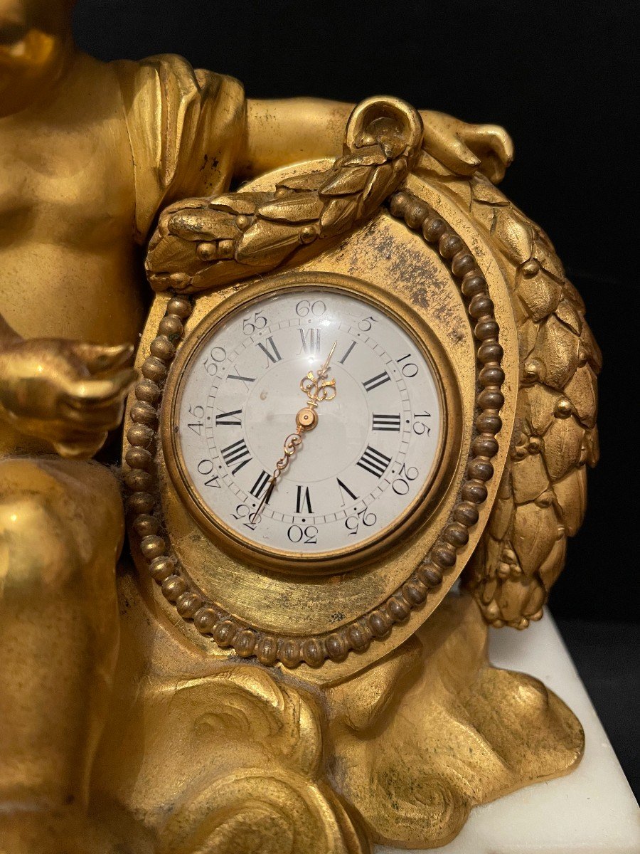 Pendulum Watch Gilt Bronze With Baby By Denière In Paris Nineteenth Century-photo-5