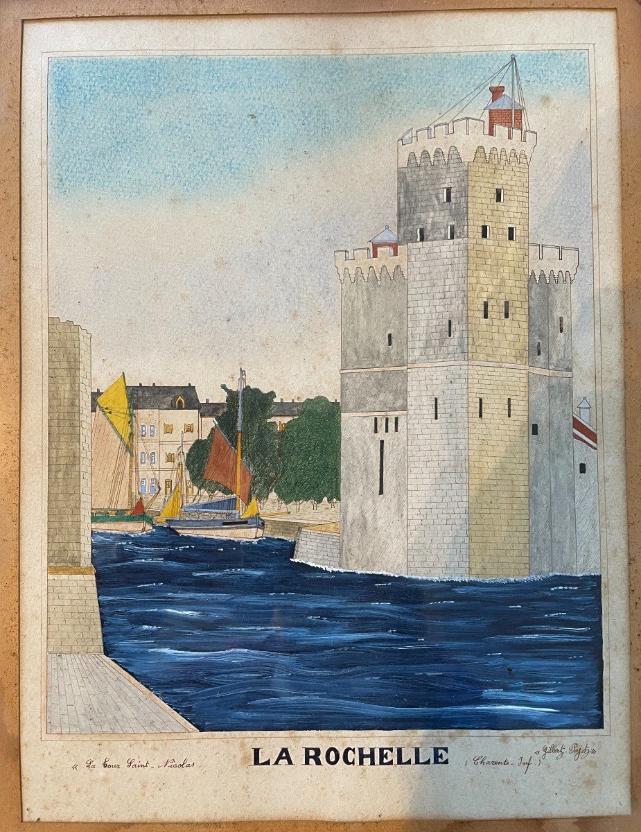 Aquarelle La Tour Saint Nicolas à La Rochelle Par Gilbert Pajot-photo-2