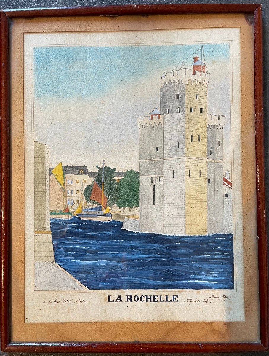 Aquarelle La Tour Saint Nicolas à La Rochelle Par Gilbert Pajot