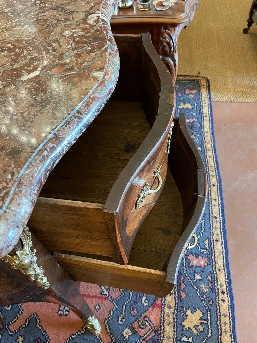 Petite Commode en Sauteuse Louis XV d'Entre-deux Marqueterie époque XVIIIème-photo-4