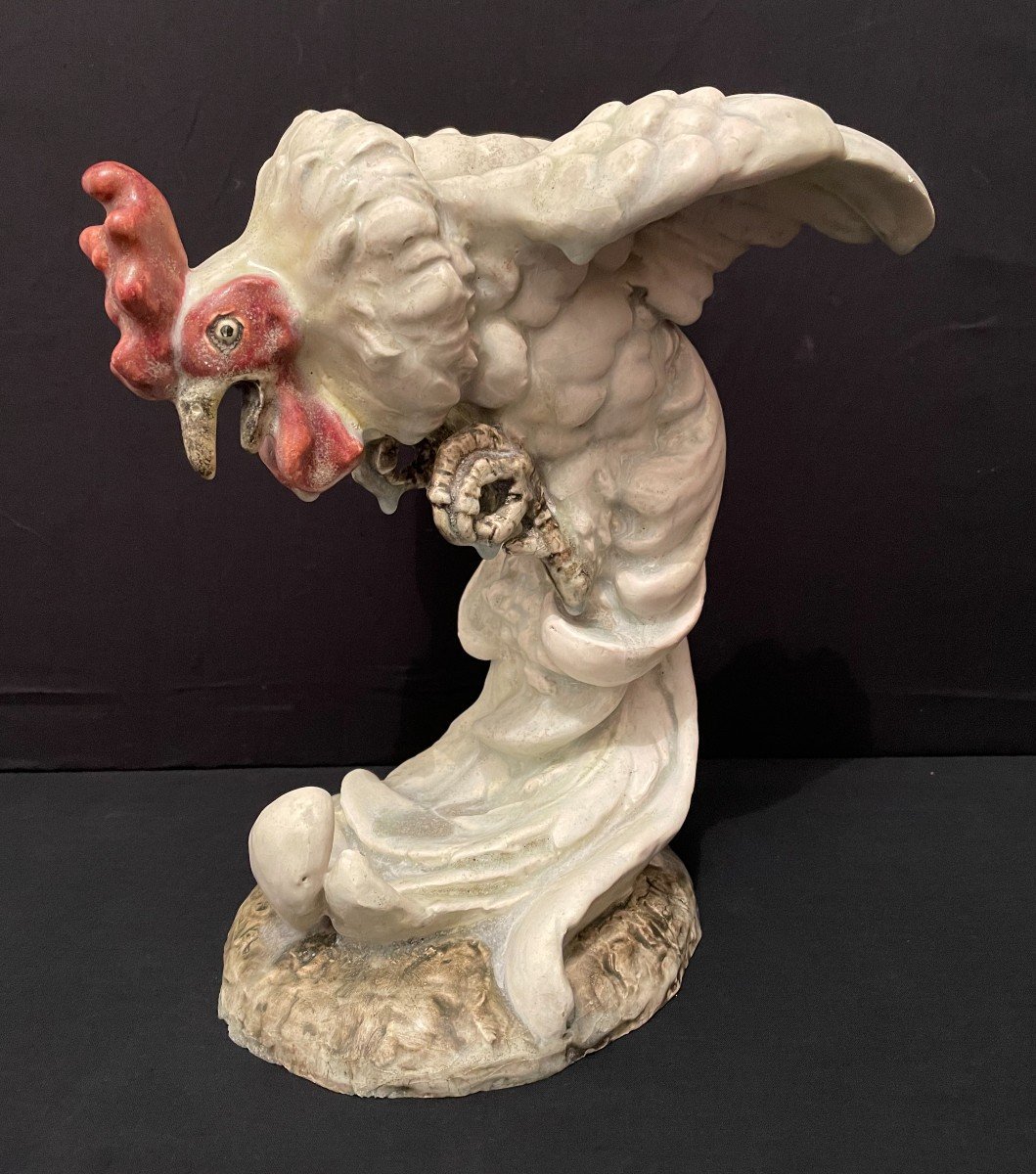 Fighting Rooster Vase By Edmond Lachenal-photo-2