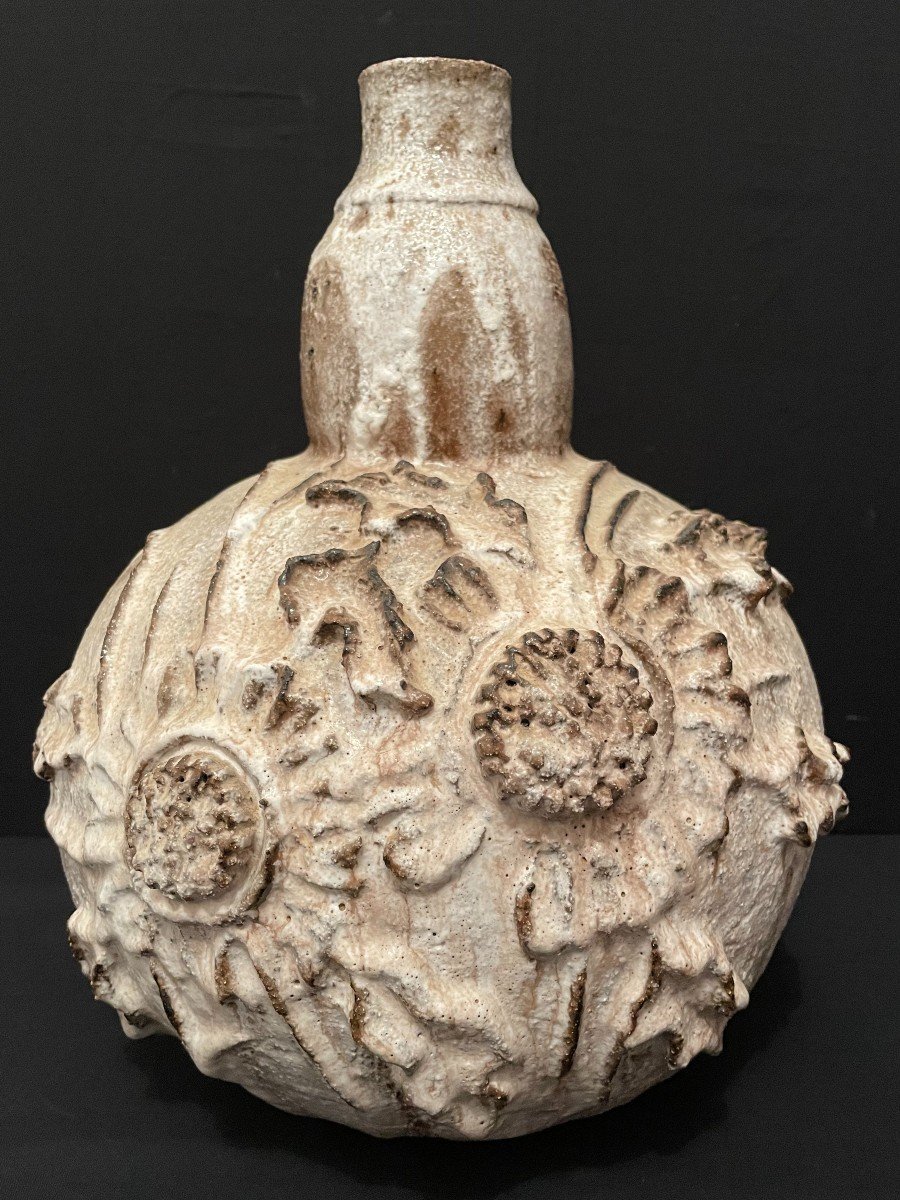 Ceramic Sunflower Lamp By Sérafino Ferraro Vallauris Circa 1960