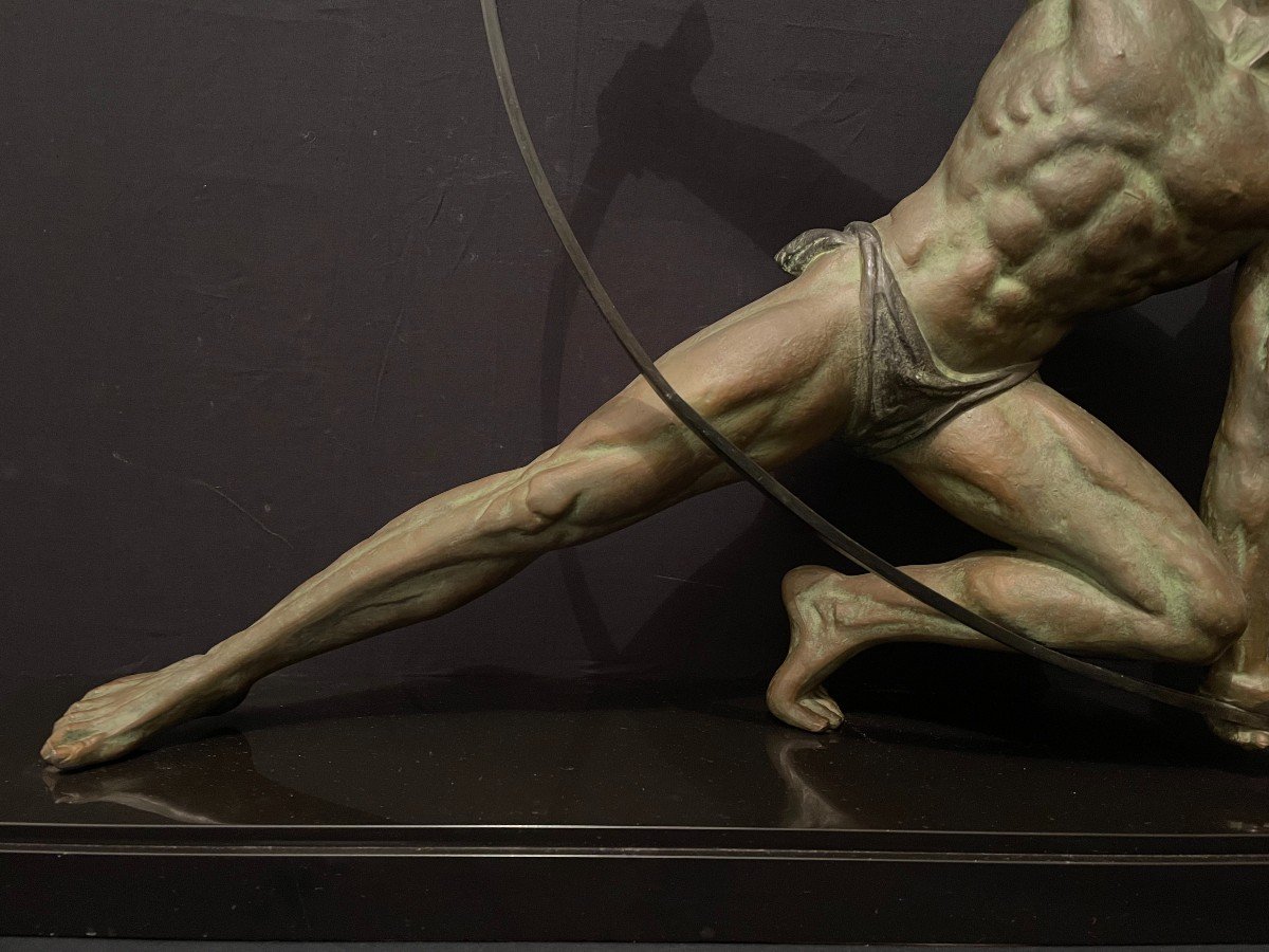 Art Deco Athlete Sculpture 73 Cm By J De Roncourt Circa 1930-photo-1