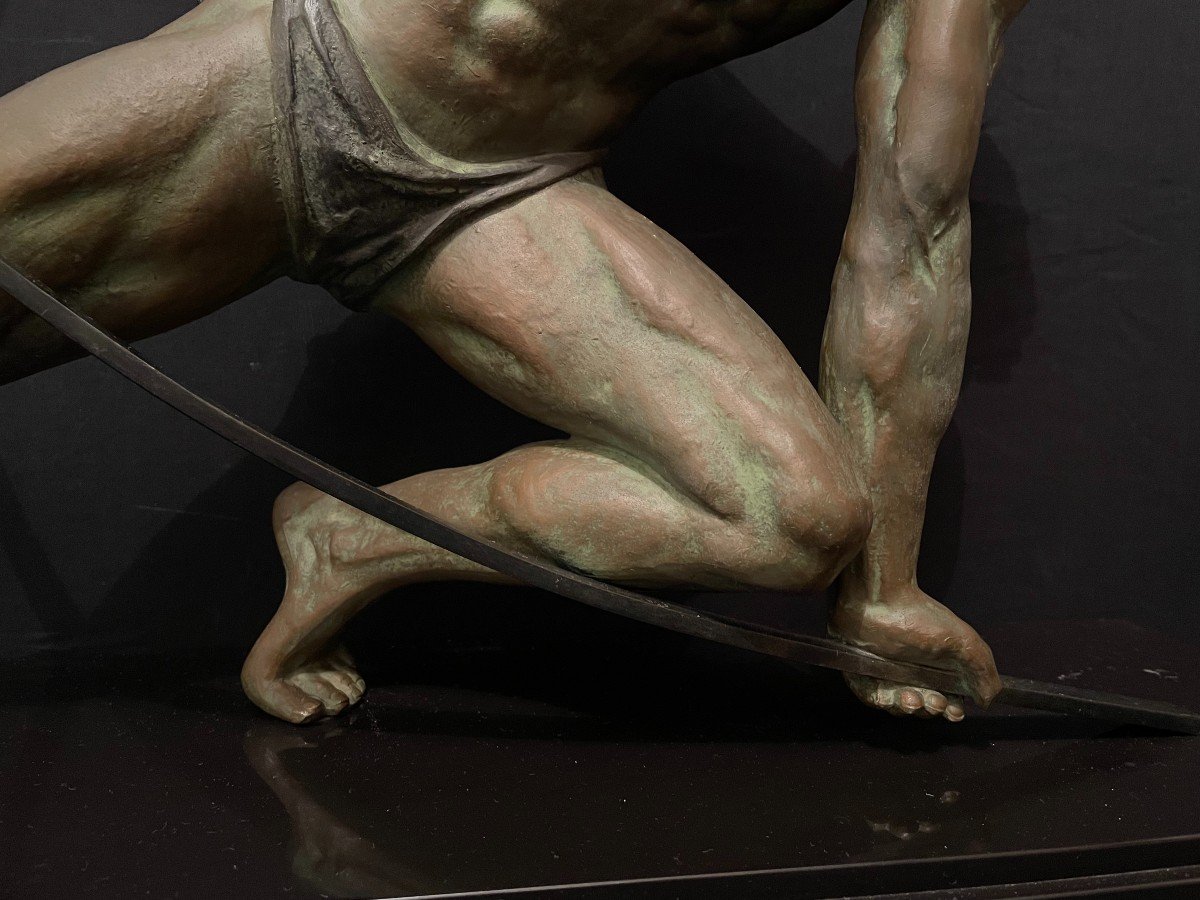 Art Deco Athlete Sculpture 73 Cm By J De Roncourt Circa 1930-photo-3