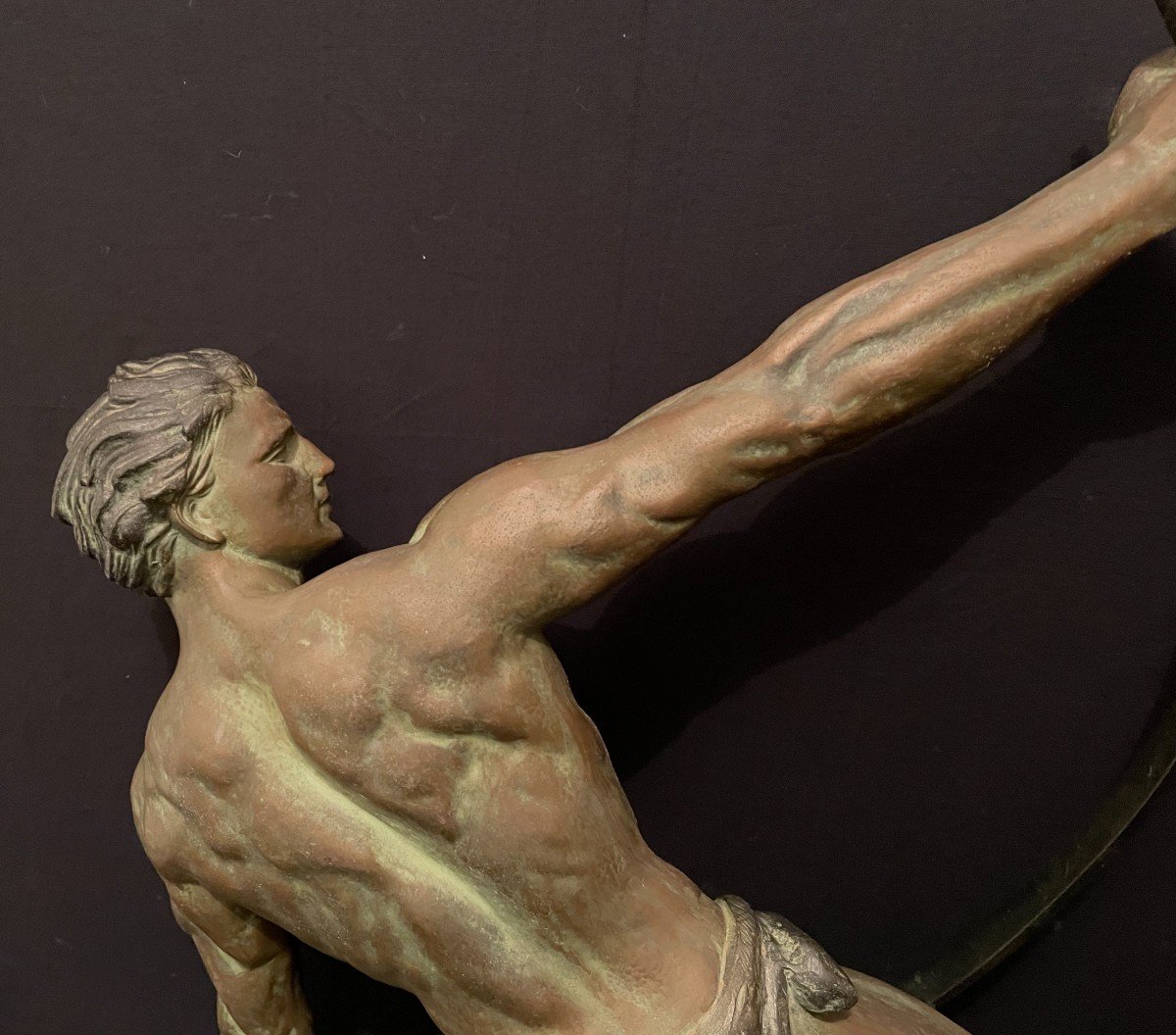 Art Deco Athlete Sculpture 73 Cm By J De Roncourt Circa 1930-photo-6