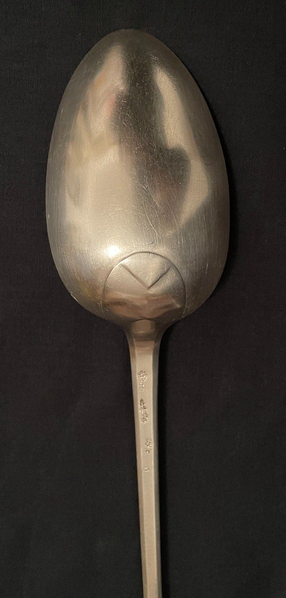 Luçon Stew Spoon Solid Silver Uniplat Model 32 Cm 18th Century-photo-2