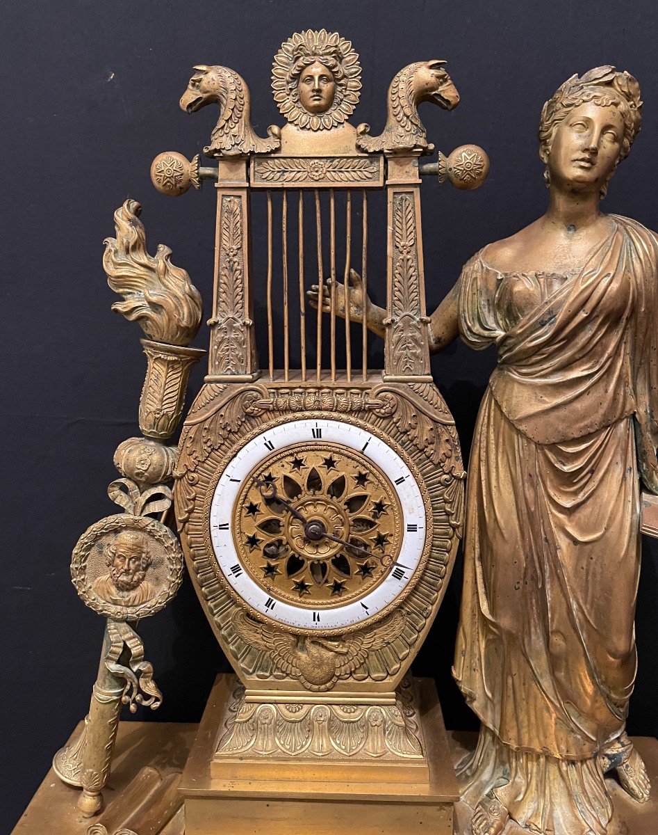 Important Gilt Bronze Lyre Clock 59 Cm Allegory Of Music Empire Period -photo-2