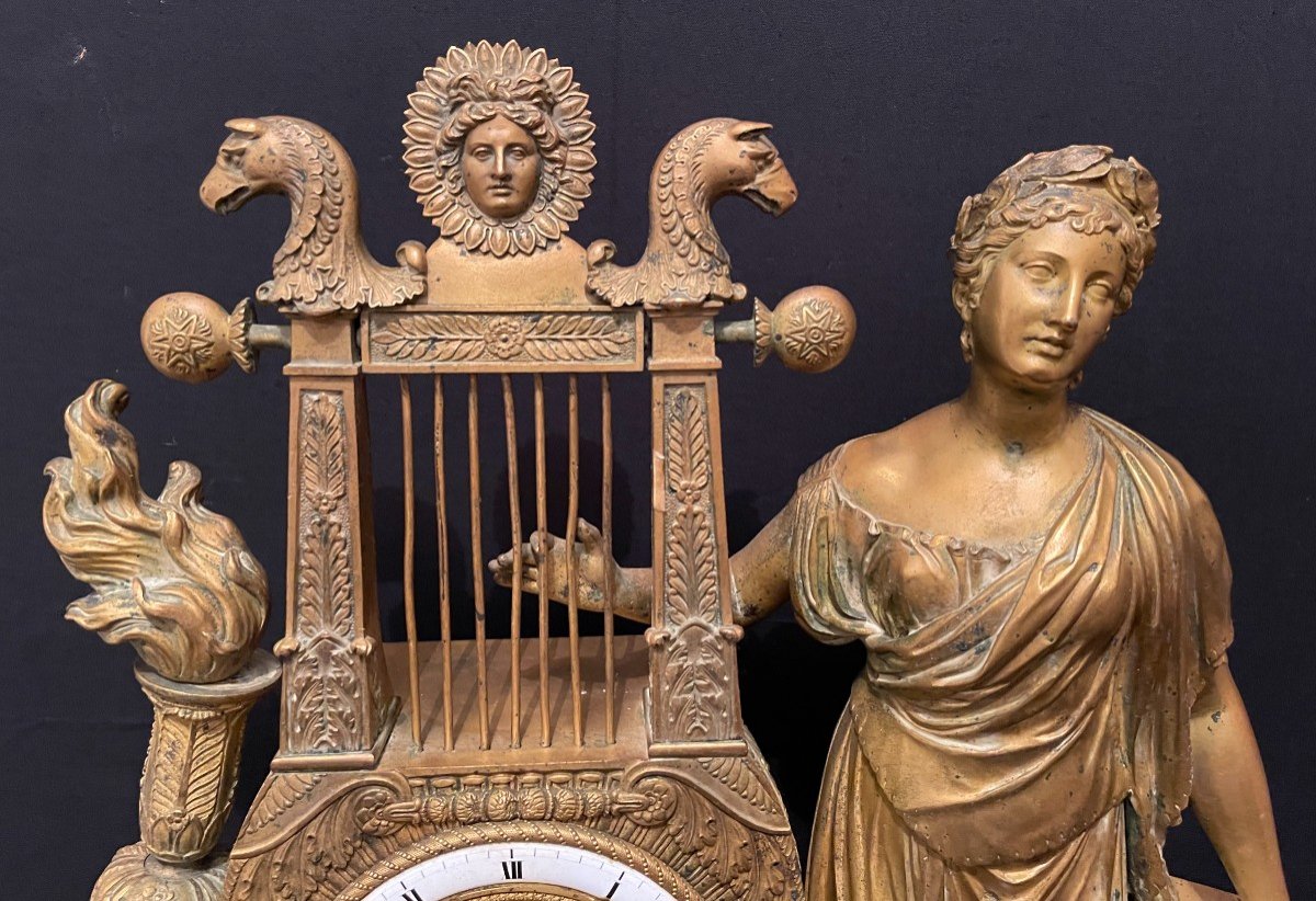 Important Gilt Bronze Lyre Clock 59 Cm Allegory Of Music Empire Period -photo-1