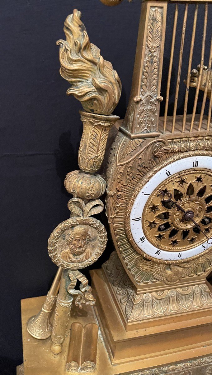 Important Gilt Bronze Lyre Clock 59 Cm Allegory Of Music Empire Period -photo-5