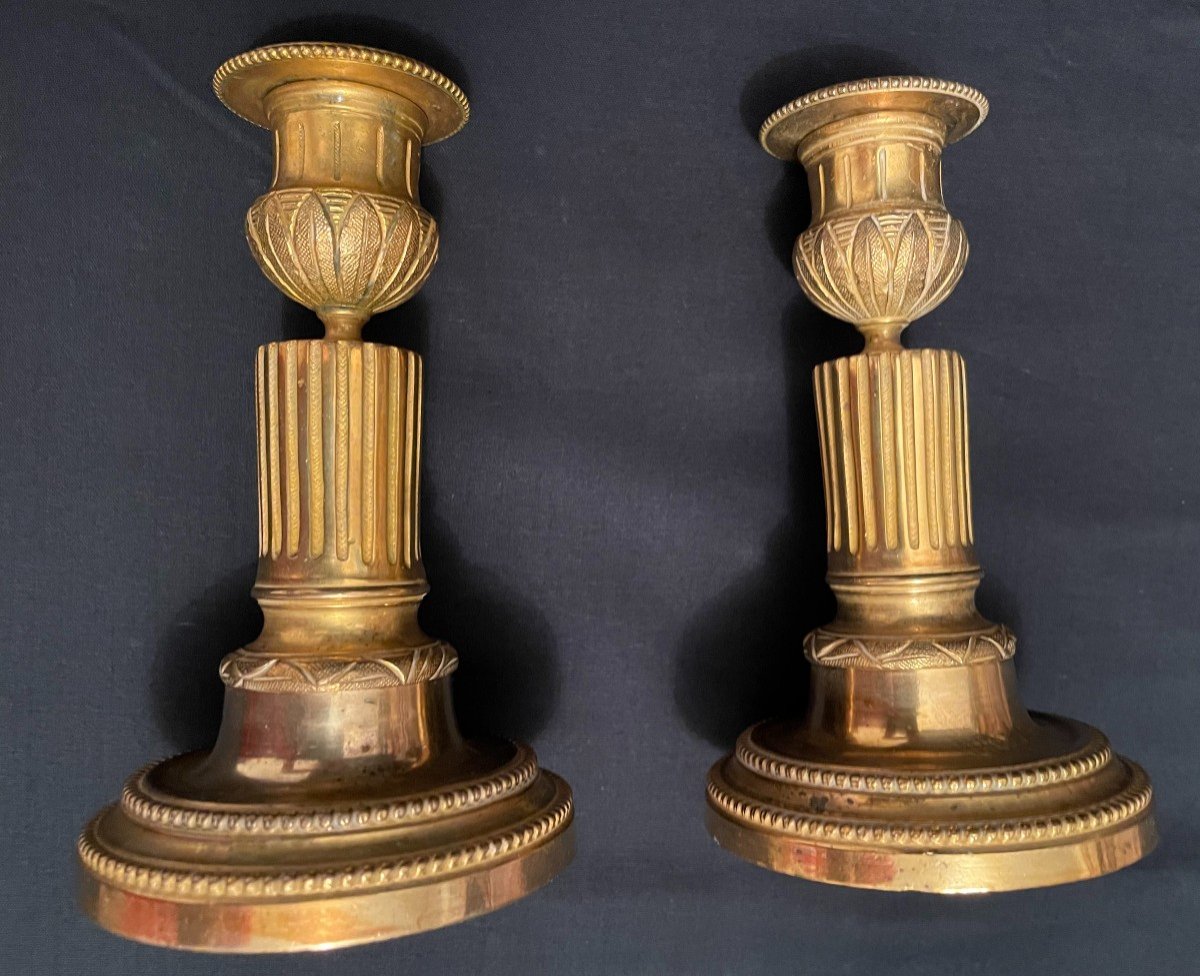 Pair Of Chiseled And Gilded Bronze Toilet Candlesticks Louis XVI-photo-4