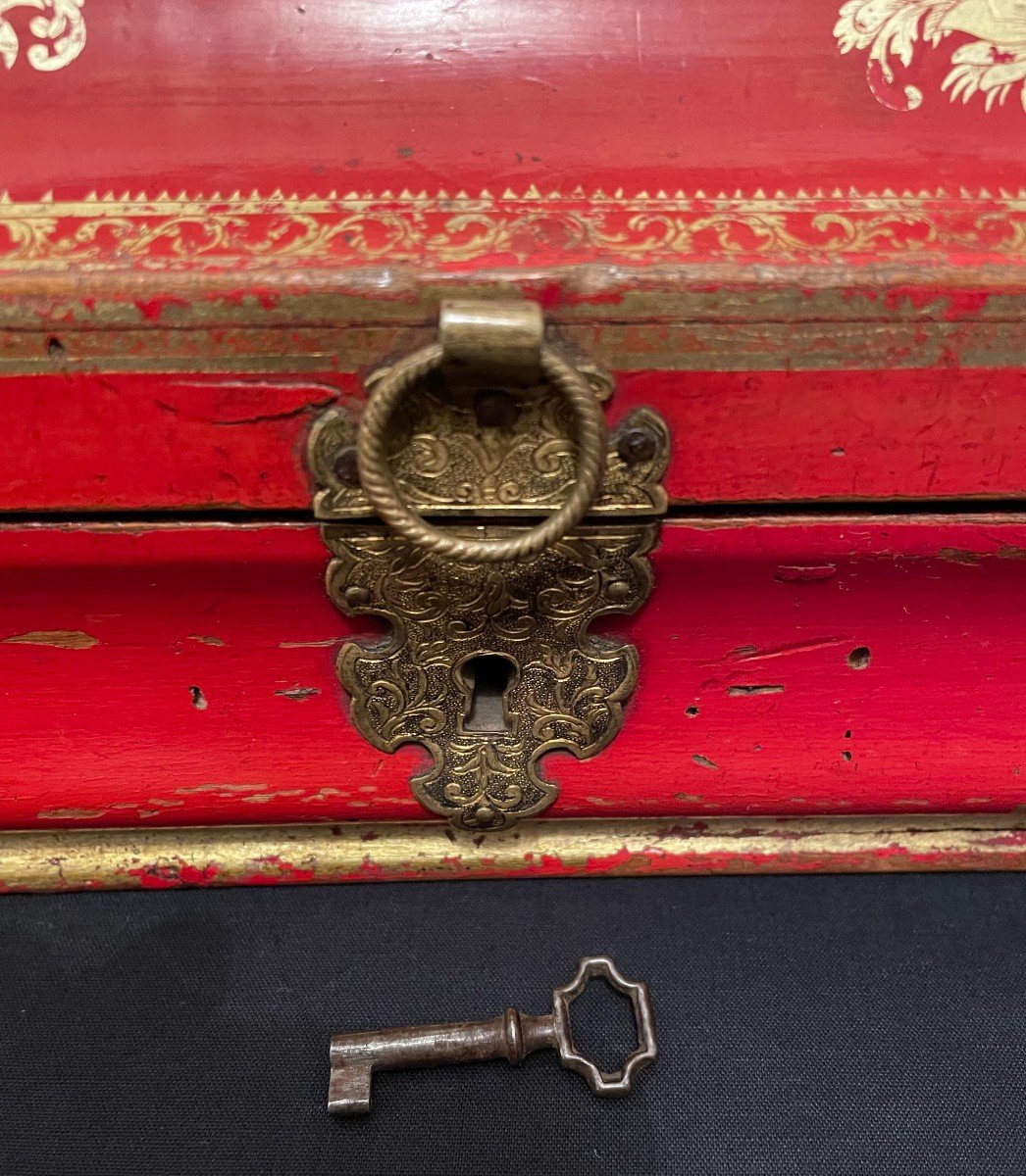 Wig Box With Martin Gold Varnish On Red Background Louis XV Period XVIIIth-photo-3