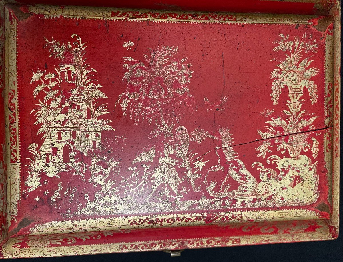 Wig Box With Martin Gold Varnish On Red Background Louis XV Period XVIIIth-photo-4