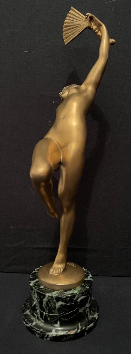 Bronze Art Déco Danseuse Nue à l'éventail Par Morante 1925-photo-2