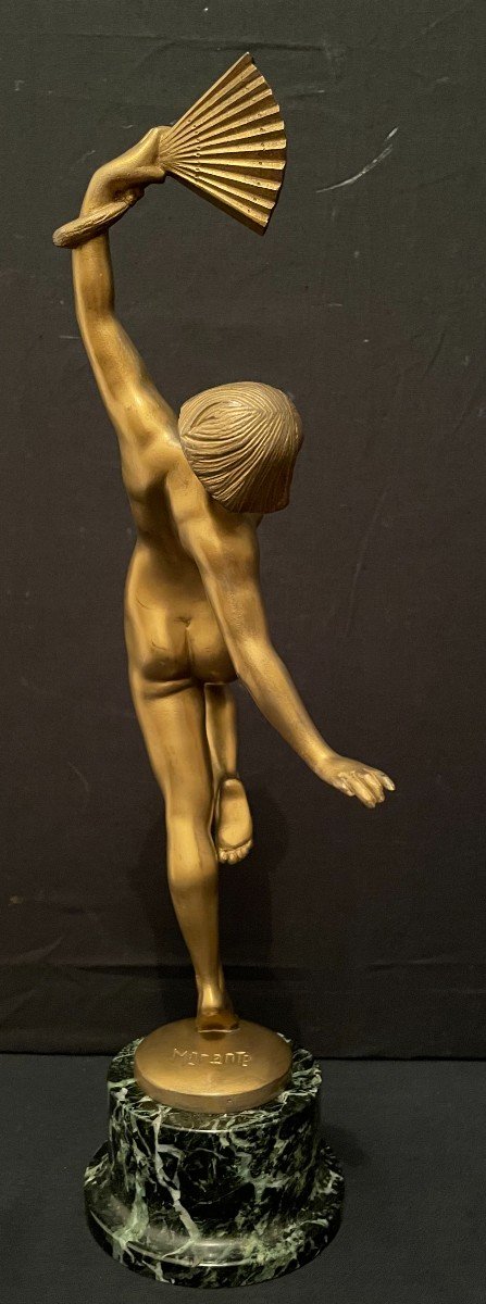 Bronze Art Déco Danseuse Nue à l'éventail Par Morante 1925-photo-4