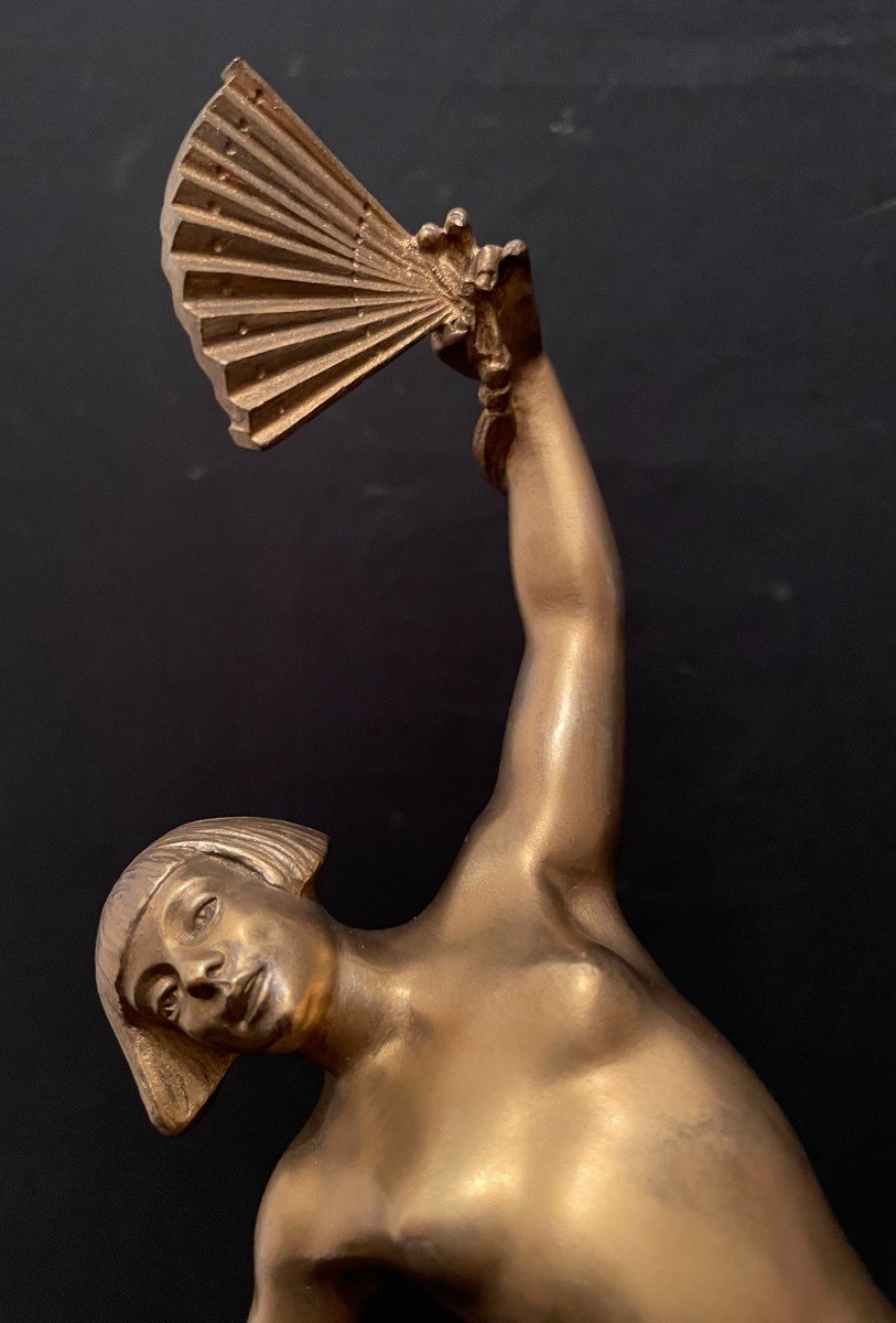 Bronze Art Déco Danseuse Nue à l'éventail Par Morante 1925-photo-6